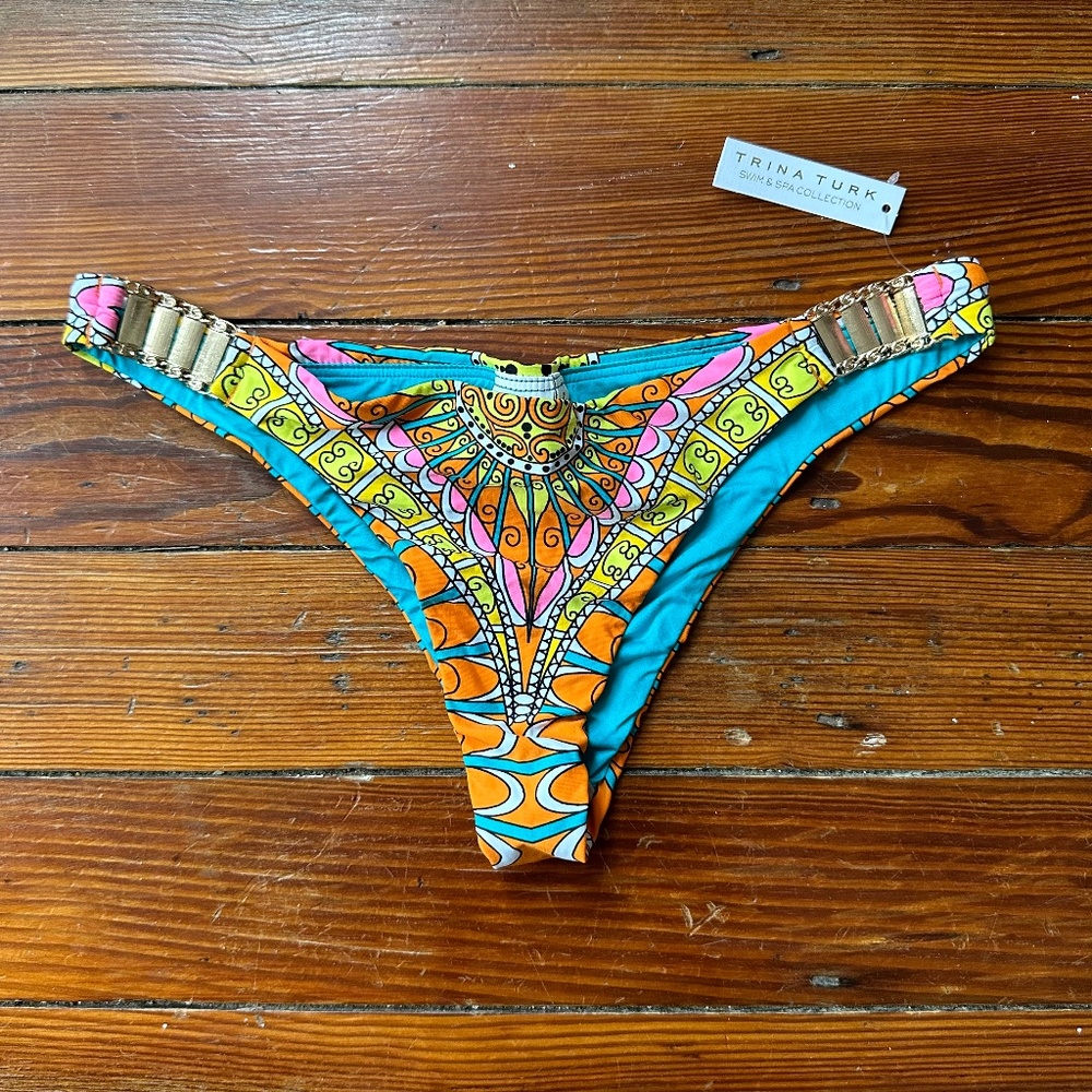 NWT Trina Turk gold hardware cheeky bikini bottom 4 - Picture 1 of 6